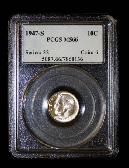 1947 S ROOSEVELT SILVER DIME COIN PCGS MS66