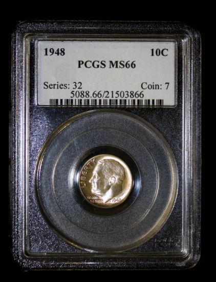 1948 ROOSEVELT SILVER DIME COIN PCGS MS66