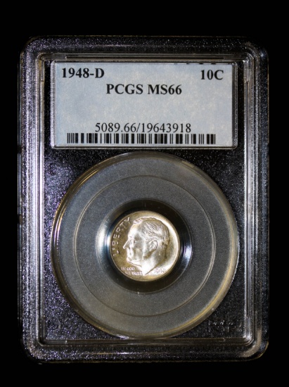 1948 D ROOSEVELT SILVER DIME COIN PCGS MS66