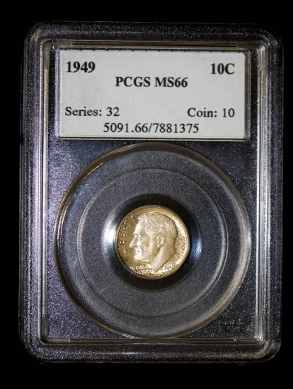 1949 ROOSEVELT SILVER DIME COIN PCGS MS66