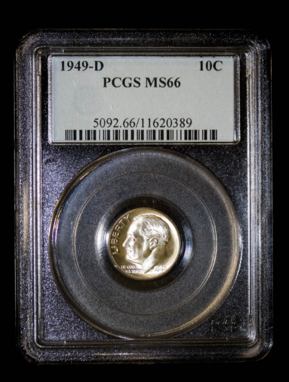 1949 D ROOSEVELT SILVER DIME COIN PCGS MS66