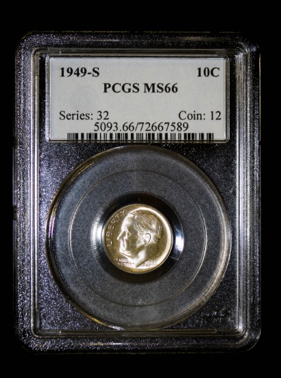 1949 S ROOSEVELT SILVER DIME COIN PCGS MS66