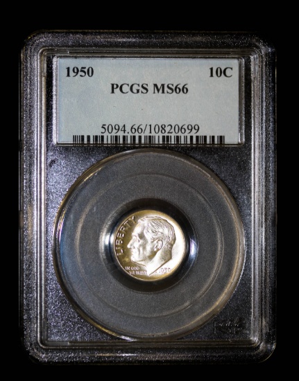 1950 ROOSEVELT SILVER DIME COIN PCGS MS66