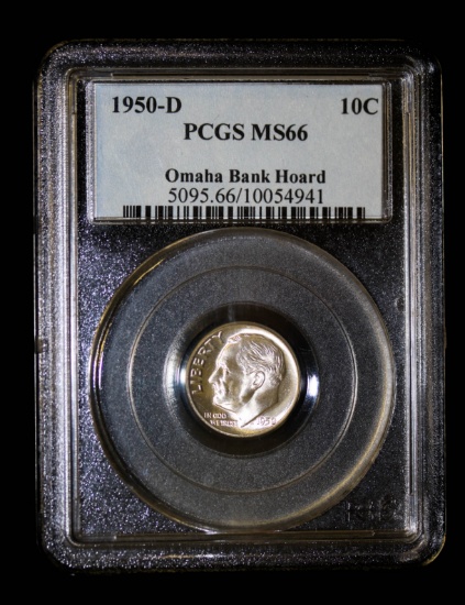 1950 D ROOSEVELT SILVER DIME COIN PCGS MS66  (OMAHA BANK HOARD)