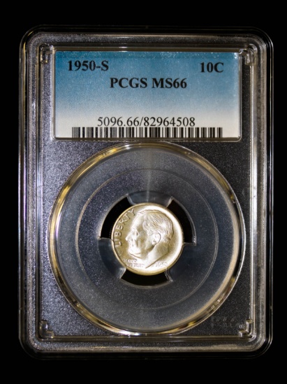 1950 S ROOSEVELT SILVER DIME COIN PCGS MS66