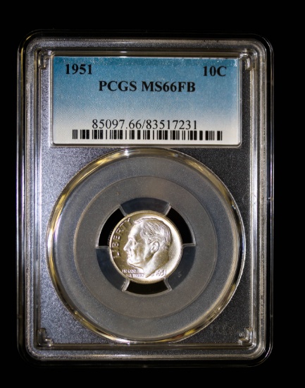 1951 ROOSEVELT SILVER DIME COIN PCGS MS66 (FULL BANDS)