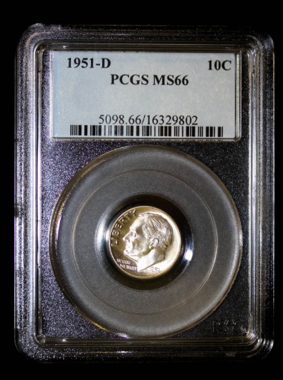 1951 D ROOSEVELT SILVER DIME COIN PCGS MS66