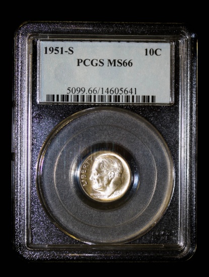 1951 S ROOSEVELT SILVER DIME COIN PCGS MS66