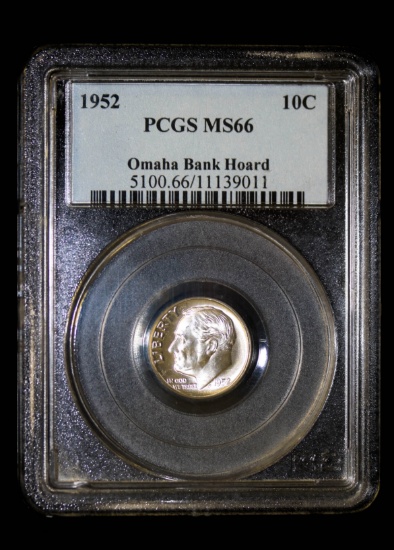 1952 ROOSEVELT SILVER DIME COIN PCGS MS66 (OMAHA BANK HOARD)