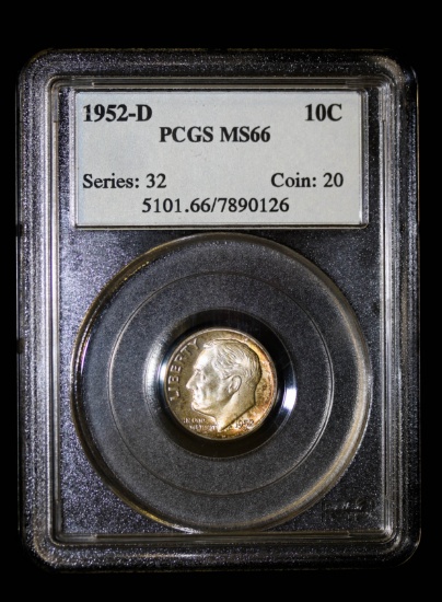 1952 D ROOSEVELT SILVER DIME COIN PCGS MS66