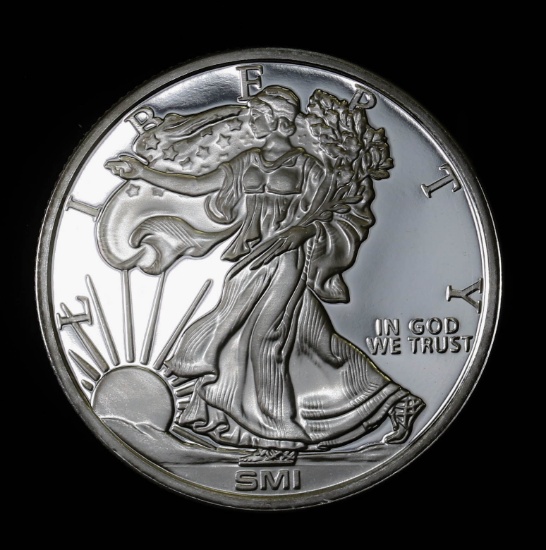 1oz .999 FINE SILVER ROUND (SMI EAGLE) PROOF FRESH FROM TUBE!!!