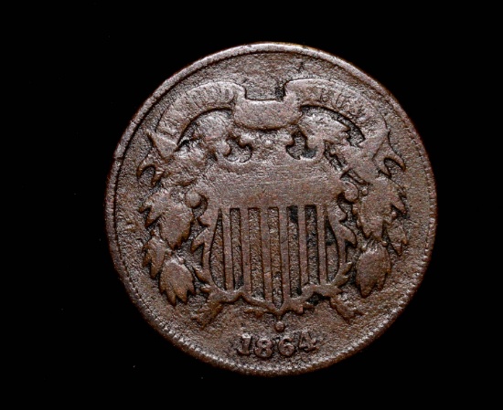 1864 TWO CENT COPPER PIECE COIN