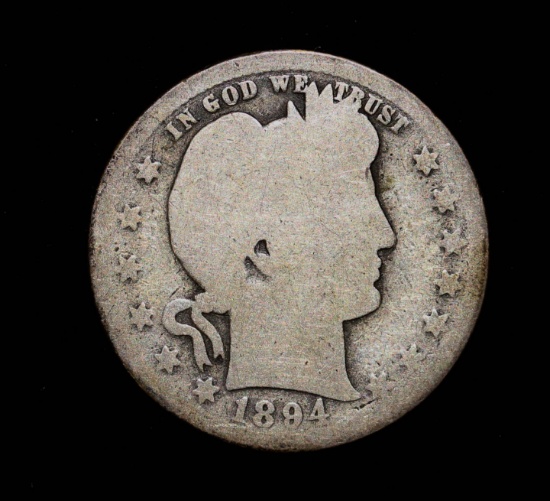 1894 O SILVER BARBER QUARTER DOLLAR COIN