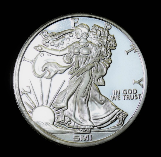 1oz .999 FINE SILVER ROUND (SMI EAGLE) PROOF FRESH FROM TUBE!!!