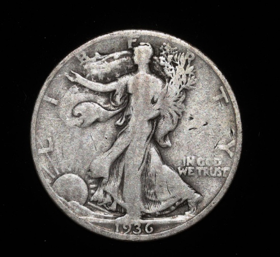 1936 D WALKING LIBERTY SILVER HALF DOLLAR COIN
