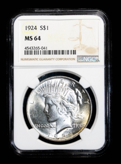 1924 SILVER PEACE DOLLAR COIN NGC MS64