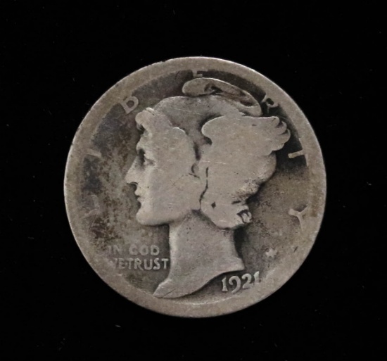 1921 D MERCURY SILVER DIME COIN