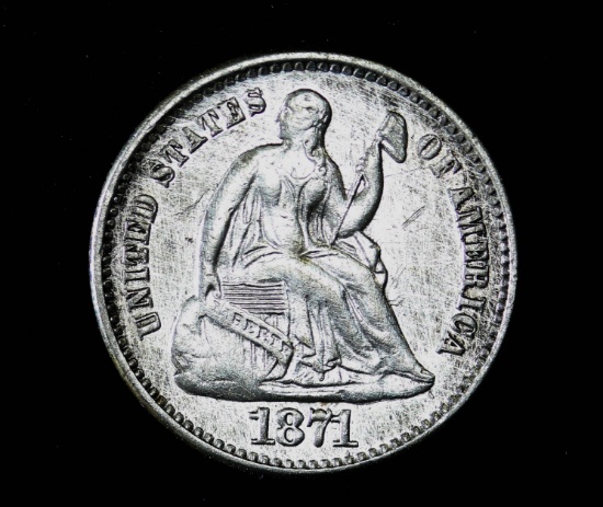 1871 SILVER LIBERTY SEATED SILVER HALF DIME COIN