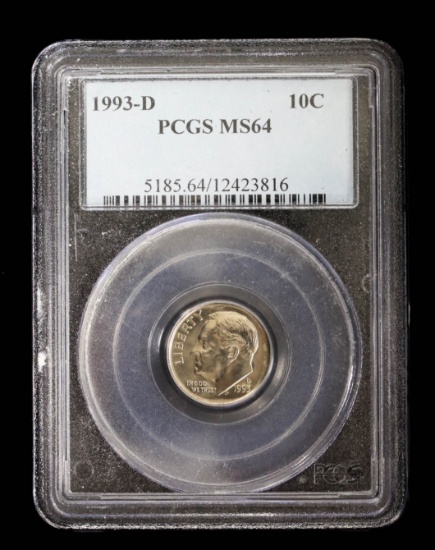 1993 D ROOSEVELT DIME COIN PCGS MS64