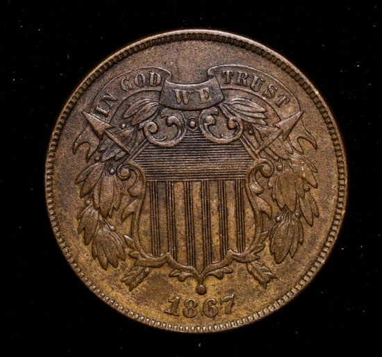 1867 TWO CENT COPPER COIN