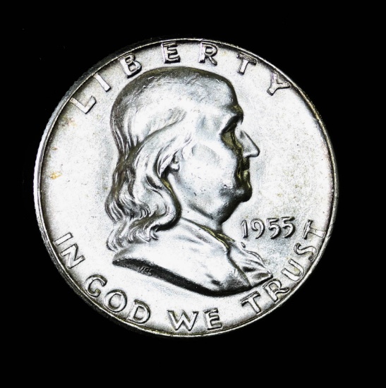 1955 FRANKLIN SILVER HALF DOLLAR COIN FULL BELL LINES GEM BU UNC MS+++
