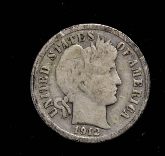 1912 D BARBER SILVER DIME COIN