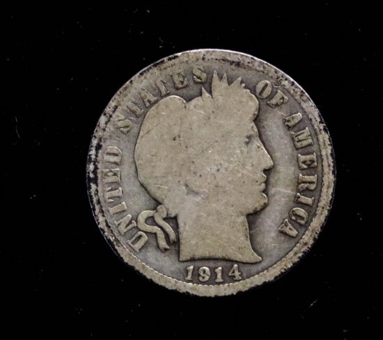 1914 BARBER SILVER DIME COIN