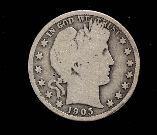 1905 S BARBER SILVER HALF DOLLAR COIN