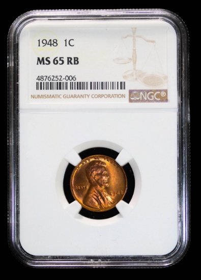 1948 WHEAT LINCOLN CENT PENNY COIN NGC MS65 RED BROWN