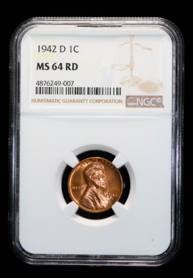 1942 D WHEAT LINCOLN CENT PENNY COIN NGC MS64 RED