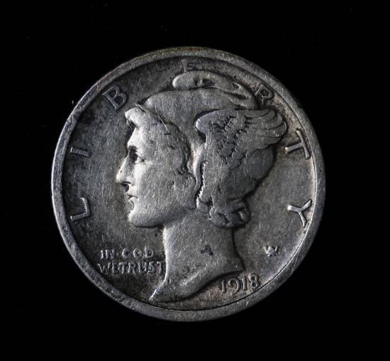 1918 MERCURY SILVER DIME COIN