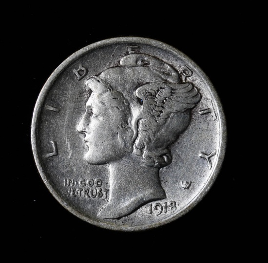 1918 D MERCURY SILVER DIME COIN