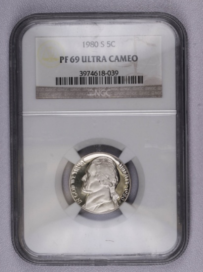 1980 S JEFFERSON NICKEL PROOF COIN NGC PF69 ULTRA CAMEO