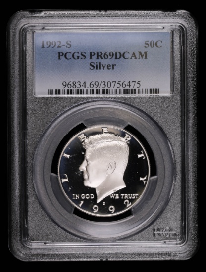 1992 S KENNEDY SILVER HALF DOLLAR COIN PCGS PR69 DCAM