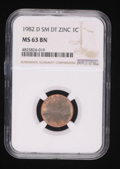 1982 D SMALL DATE LINCOLN CENY PENNY ZINC NGC MS63 BROWN