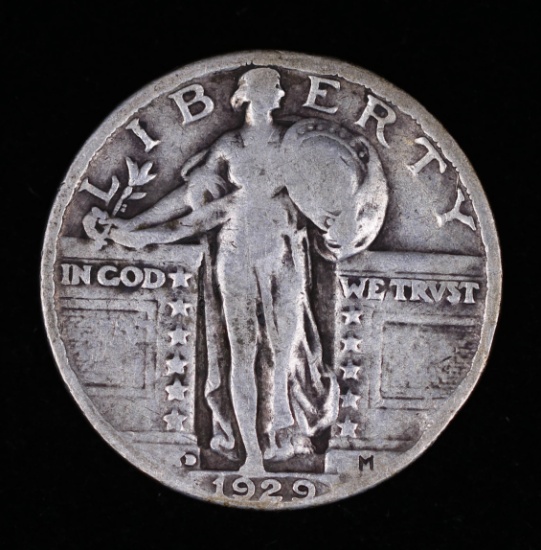 1929 D STANDING SILVER QUARTER DOLLAR COIN