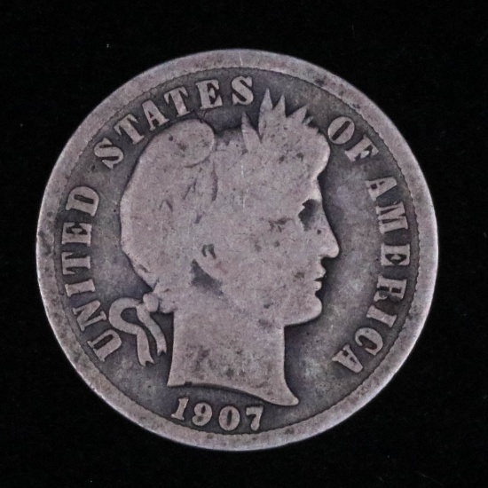 1907 BARBER SILVER DIME COIN