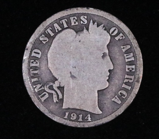 1914 D BARBER SILVER DIME COIN