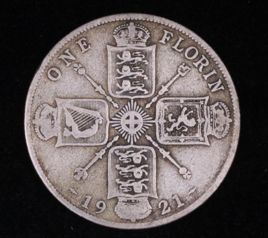 1921 GREAT BRITAIN SILVER ONE FLORIN COIN