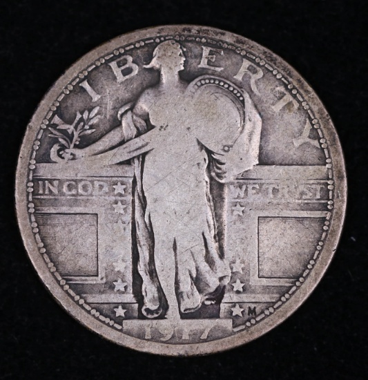 1917 TYPE 1 STANDING LIBERTY SILVER QUARTER DOLLAR COIN