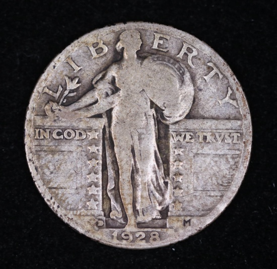 1928 D STANDING SILVER QUARTER DOLLAR COIN