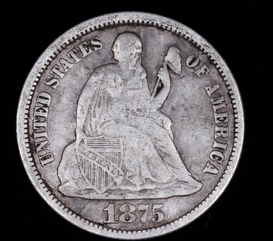 1875 SEATED LIBERTY SILVER DIME COIN