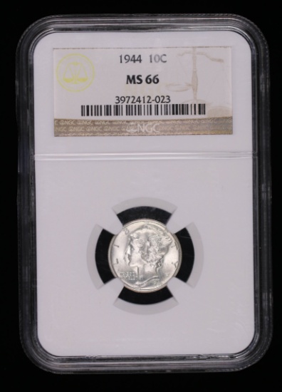1944 MERCURY SILVER DIME COIN NGC MS66