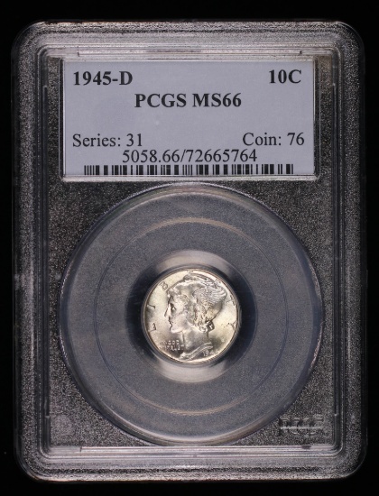 1945 D MERCURY SILVER DIME COIN PCGS MS66
