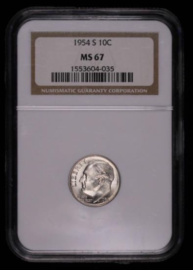 1954 S ROOSEVELT SILVER DIME COIN NGC MS67