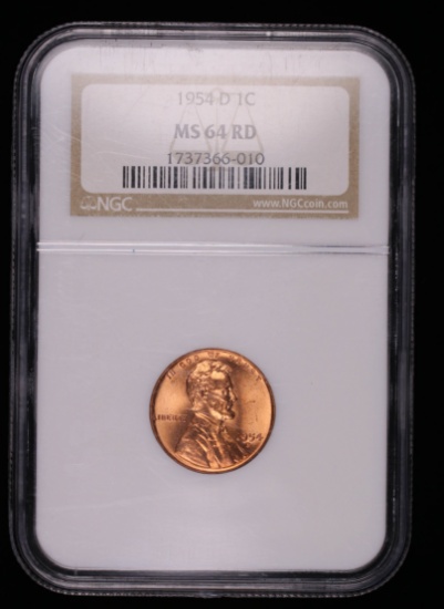1954 D WHEAT LINCOLN CENT PENNY COIN NGC MS64 RED