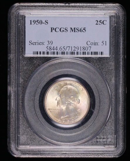 1950 S WASHINGTON SILVER QUARTER DOLLAR COIN PCGS MS65
