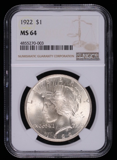 1922 PEACE SILVER DOLLAR COIN NGC MS64