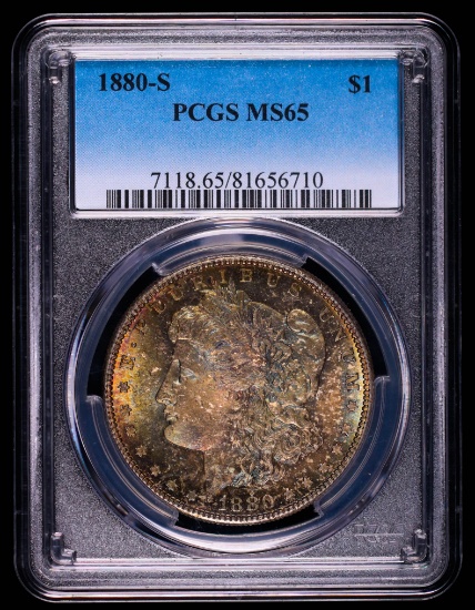 1880 S MORGAN SILVER DOLLAR COIN PCGS MS65 TONED!!