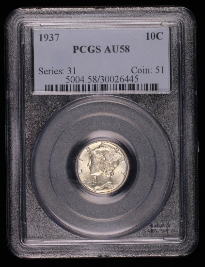 1937 MERCURY SILVER DIME COIN PCGS AU58